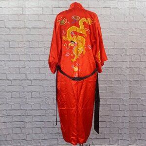 Vintage Golden Bee Embroidered Dragon Silk Kimono Robe
